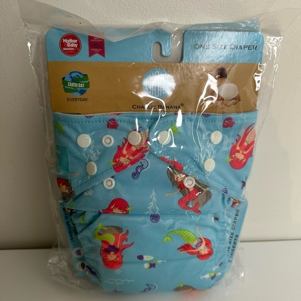 BNWT Charlie Banana reusable diaper blue with mermaids